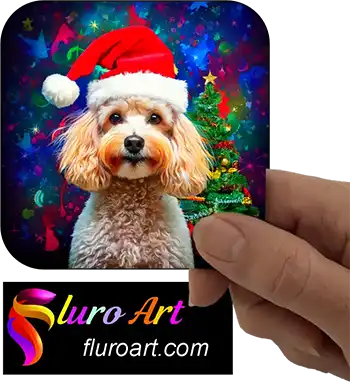 Coaster - White Poodle Dog Wearing Christmas Hat 2