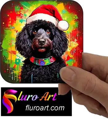 Coaster - Black Poodle Dog Wearing Christmas Hat 1