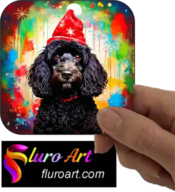 Coaster - Black Poodle Dog Wearing Christmas Hat 2