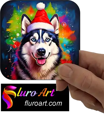 Coaster - Husky Dog Wearing Christmas Hat 1