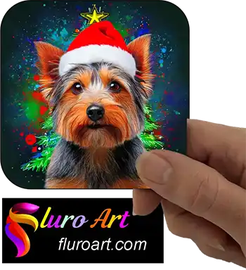 Coaster - Australian Terrier Dog Wearing Christmas Hat 1