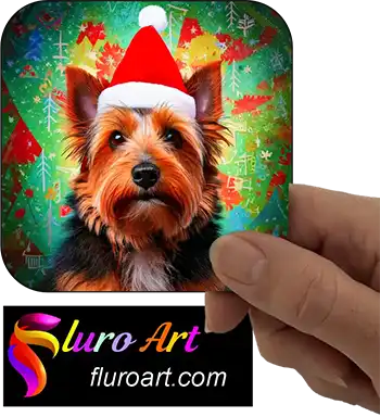 Coaster - Australian Terrier Dog Wearing Christmas Hat 2