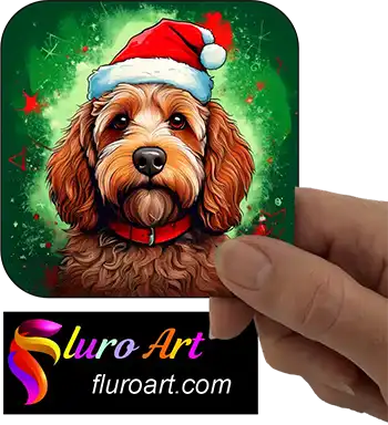 Coaster - Cavoodle Dog Wearing Christmas Hat 1