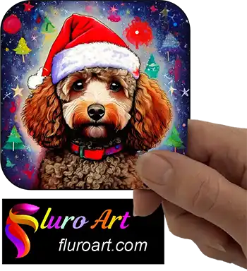 Coaster - Poodle Dog Wearing Christmas Hat 2