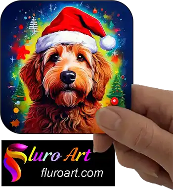 Coaster - Labradoodle Dog Wearing Christmas Hat 2