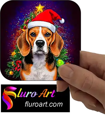 Coaster - Beagle Dog Wearing Christmas Hat 1