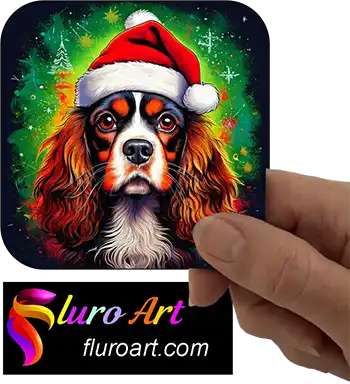 Coaster - Cavalier King Charles Spaniel Dog Wearing Christmas Hat 1