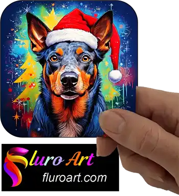 Coaster - Blue Heeler Dog Wearing Christmas Hat 1