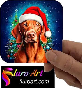 Coaster - Hungarian Vizsla Dog Wearing Christmas Hat 1