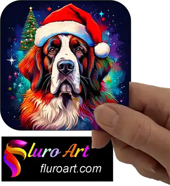 Coaster - St Bernard Dog Wearing Christmas Hat 1