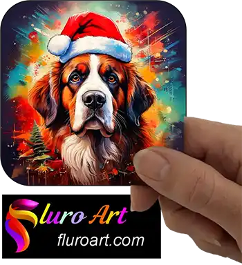 Coaster - St Bernard Dog Wearing Christmas Hat 2