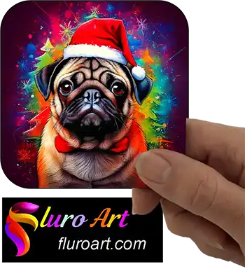 Coaster - Pug Dog Wearing Christmas Hat 1