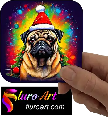 Coaster - Pug Dog Wearing Christmas Hat 2