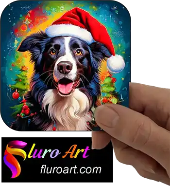 Coaster - Border Collie Dog Wearing Christmas Hat 1