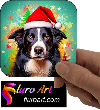 Coaster - Border Collie Dog Wearing Christmas Hat 2