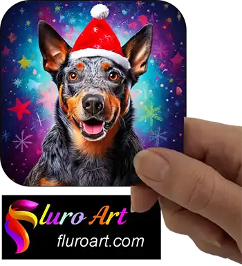 Coaster - Blue Heeler Dog Wearing Christmas Hat 2