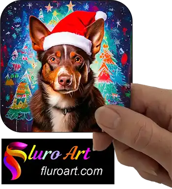 Coaster - Australian Kelpie Dog Wearing Christmas Hat 1