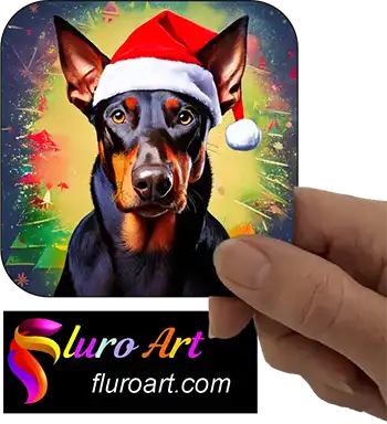 Coaster - Dobermann Dog Wearing Christmas Hat 2